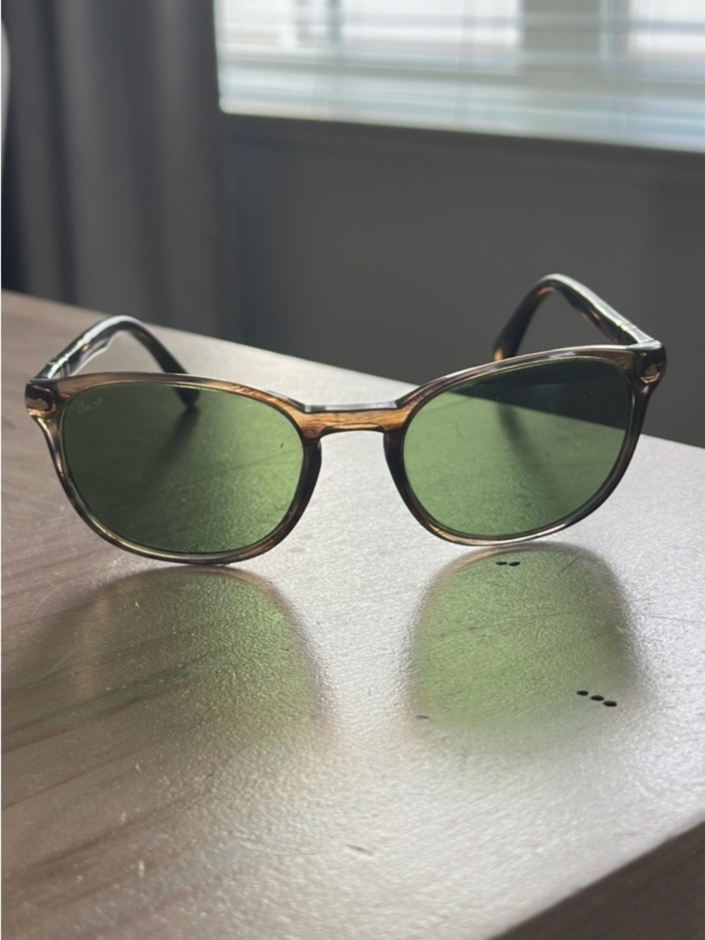 Persol Tortoiseshell Frame Sunglasses with Green Lenses